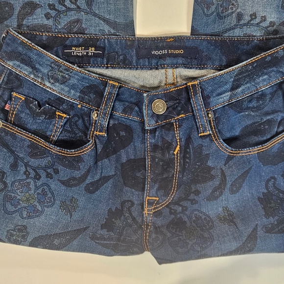 Vigoss Studio Floral Print Jeans Womens 26 Blue Denim Paisley Design Boho Skinny - Picture 9 of 11